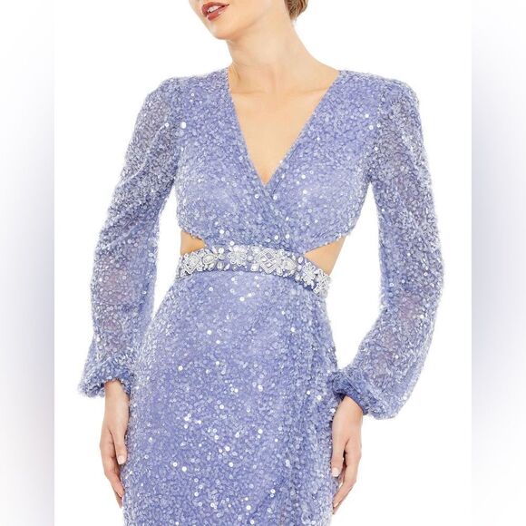 Mac Duggal 5745 Sequined Faux Wrap Cut out Gown Size 6 Lilac NWT - Picture 5 of 10